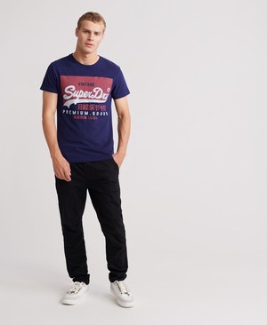 Superdry Organic Cotton Vintage Logo Férfi Pólók Sötétkék | FNUSG7813